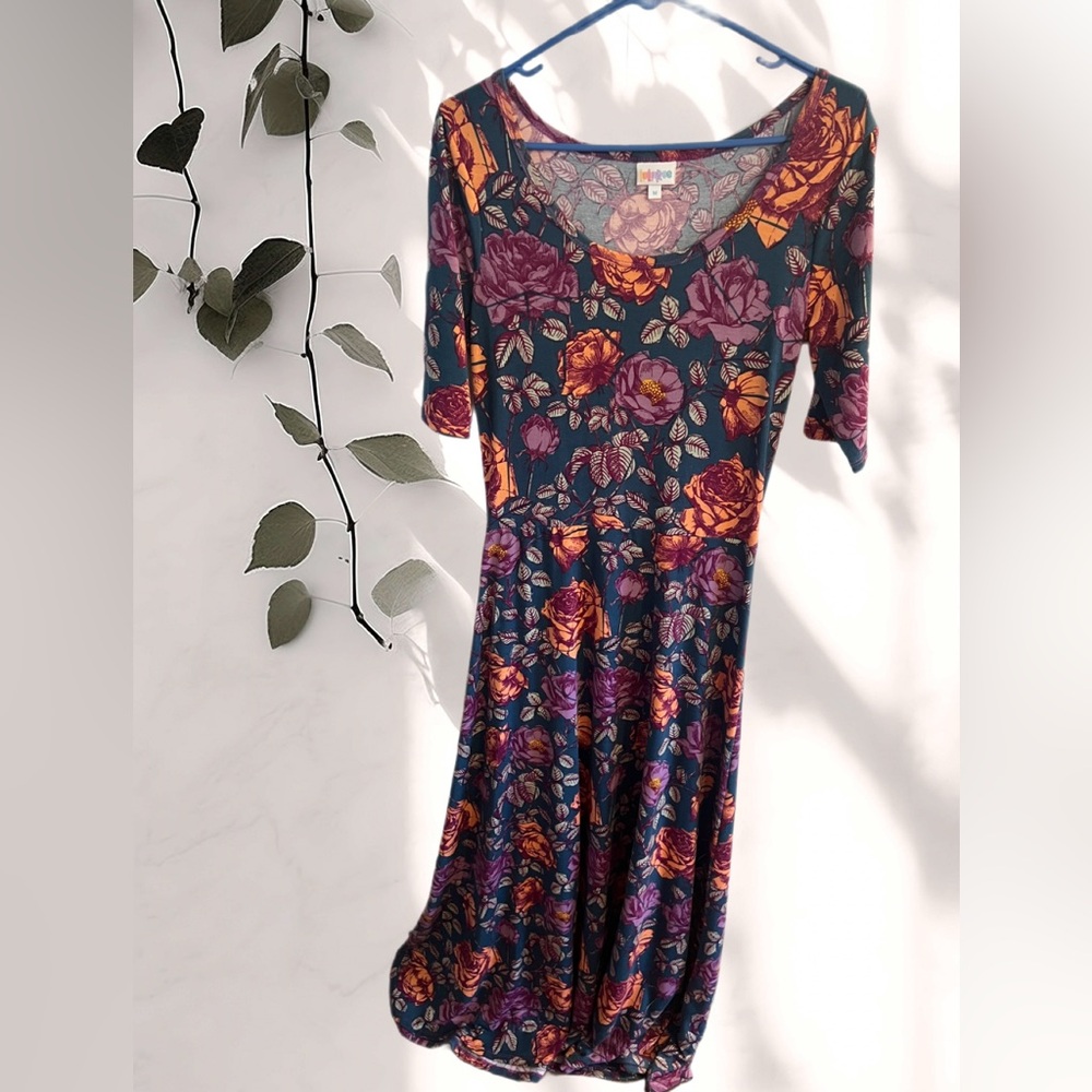 LuLaRoe Long Sleeve Dress with Purple and Orange Floral Design